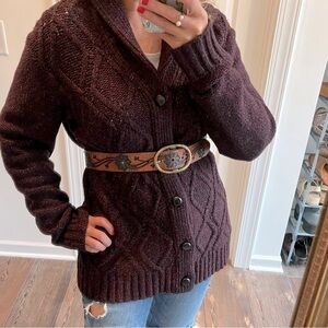 Italian yarn shawl collar plum cable knit quintessential cozy cardigan sweater